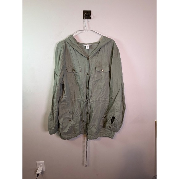 Style & Co. Jackets & Blazers - Style & Co Womens Utility Jacket 100% Linen Sage Green Size 16